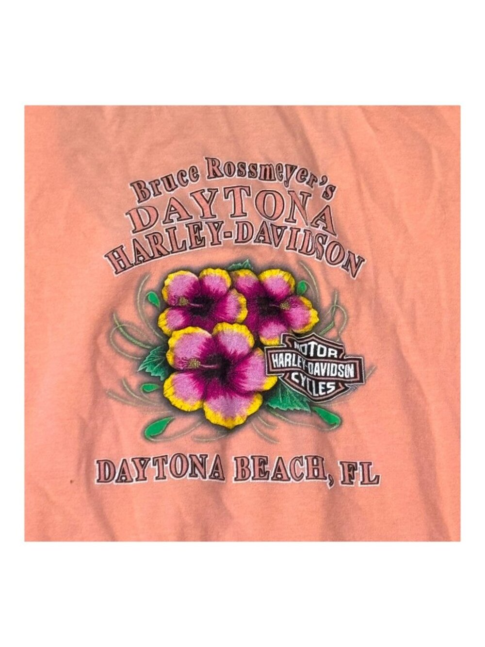 Harley-Davidson Womens Orange Floral T-Shirt Medium Rossmeyers Daytona Beach FL